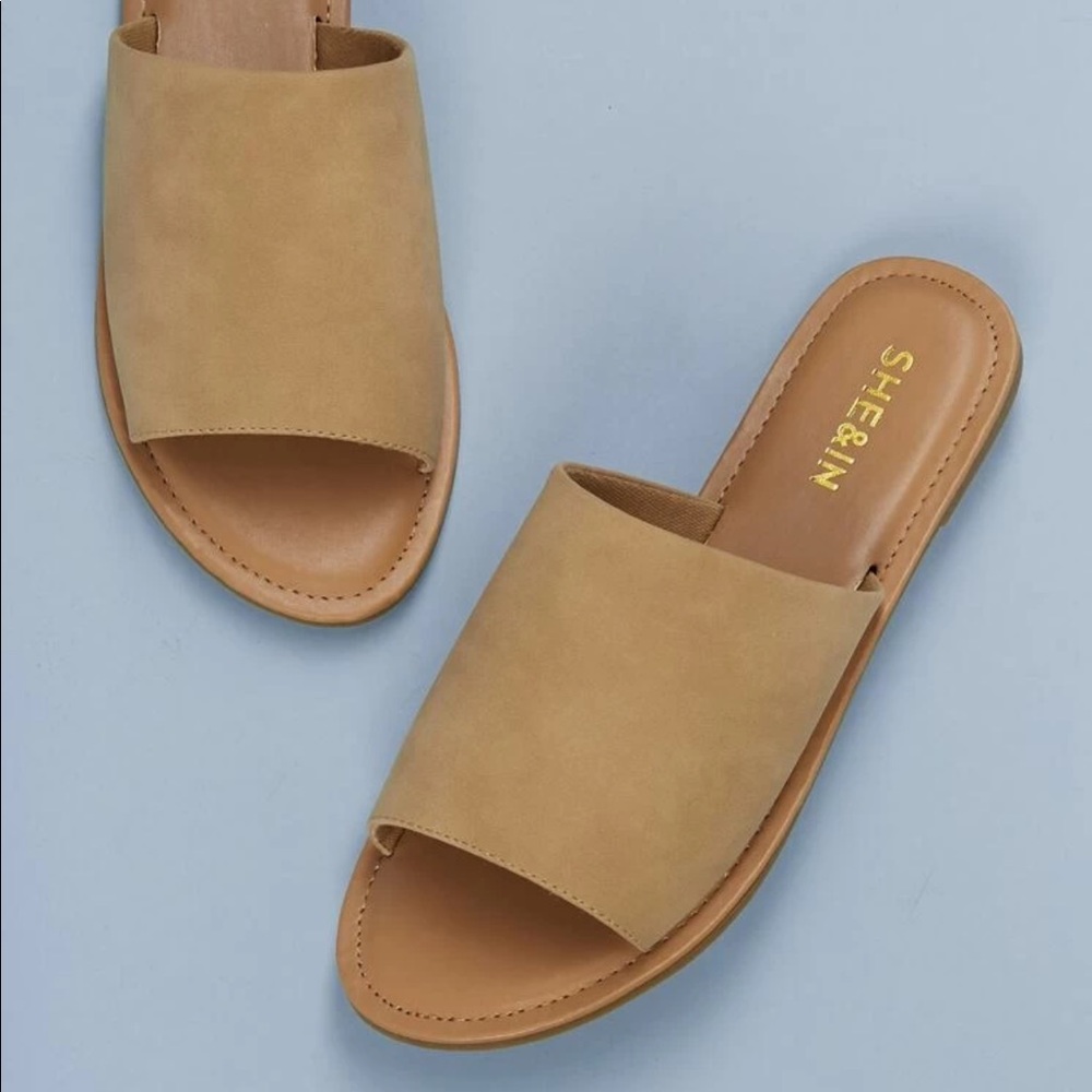 Open Toed, Flat Slide Sandals